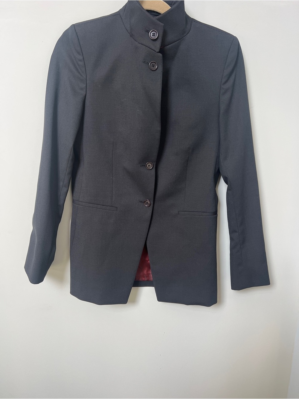 Patrizia Luca Black Stand-Collar Button Blazer